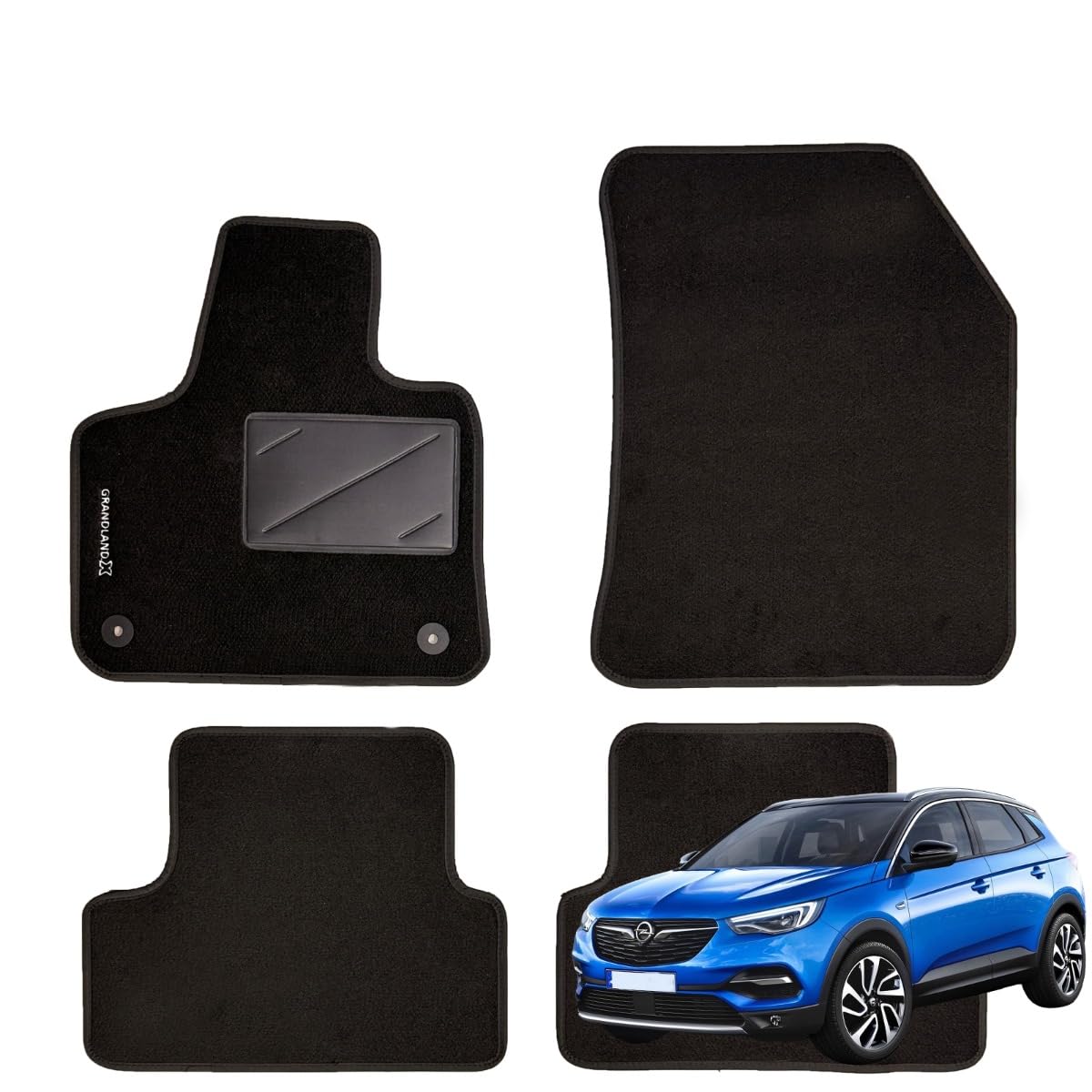 SERIE 4 TAPPETI - TAPPETINI IN MOQUETTE NERI PER OPEL GRANDLAND X dal 2017 al 2024