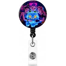 Neon Anime Girls & Glowing Cat Retractable Badge Reel with Alligator Clip - Heavy Duty ID Badge Holder with 24" Smooth Nylon Cord for Nurses, Office Workers & Students