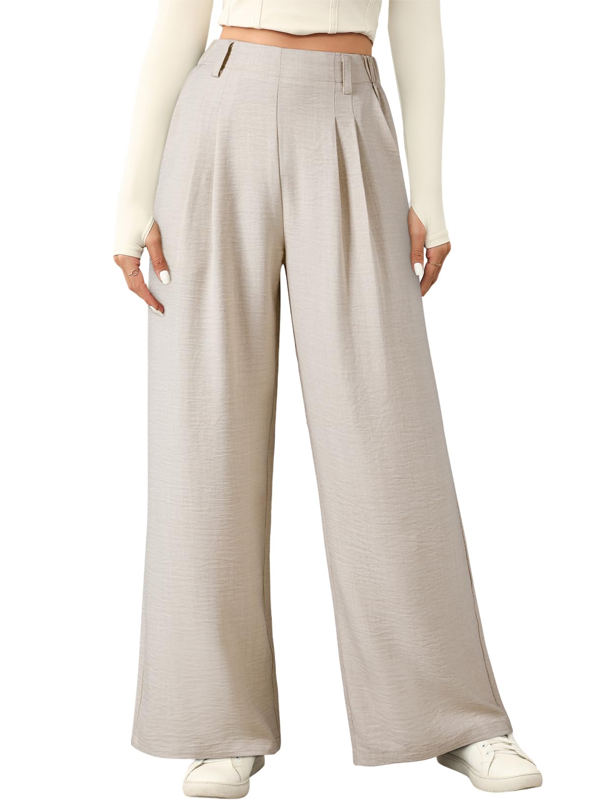 EVALESS Womens Wide Leg Pants High Waisted Business Work Casual Trousers 2026 Summer Comfy Palazzo Pants with Pockets