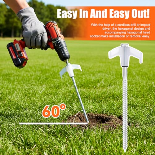 20 Piezas Estacas para Tienda de Campaña de Alta Resistencia de 8" con Cabezas Hexagonales y Extractor, Estacas Metálicas con Cabezas Luminosas para Camping con Bolsa de Almacenamiento miniatura 4