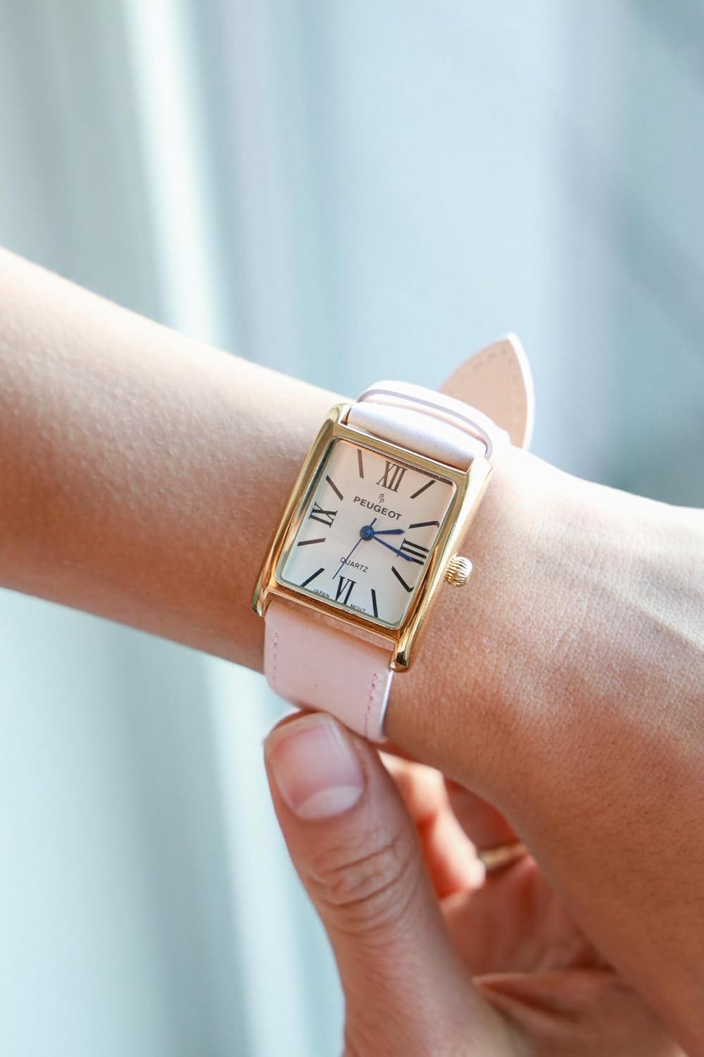 Peugeot Women's 14K Gold Plated Tank/Silver-Tone Tank Leather Dress Watch with Roman Numerals Dial - Image 5