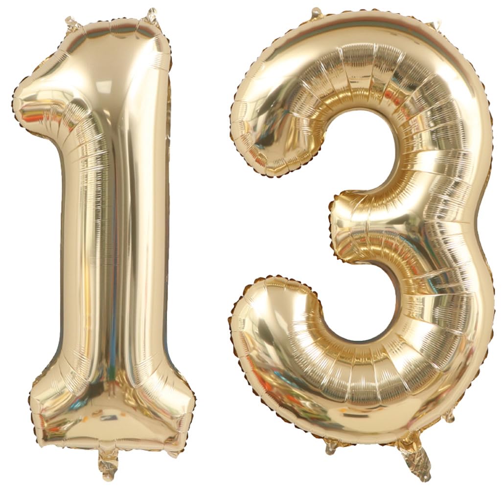 Light Gold 13 Number Balloons 40 Inch White Gold Giant 31 Foil Mylar Helium | Large Digital Balloon Champagne Gold Birthday Numbers Jumbo Balloons 13th or 31st Anniversary Party Decorations Supplies