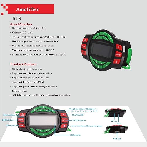 Miniatura 2 de XYC UTV ATV Amplificador Bluetooth Sistema de sonido Altavoces manos libres FM Sistema de audio USB Estéreo de 3.5 pulgadas Altavoces de 12 V para