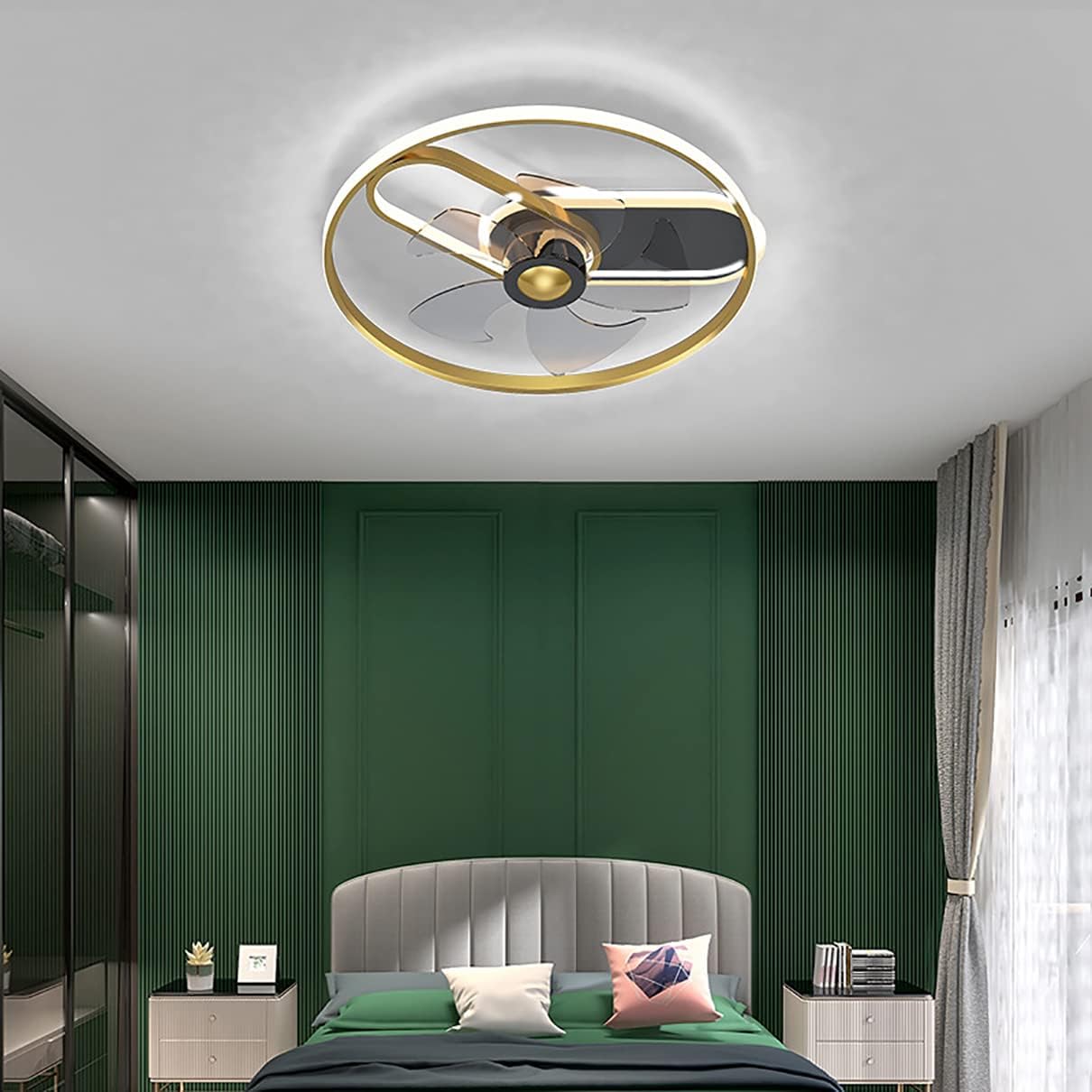 YUEGOO Ceiling Fans with Lamps,Modern Ceiling Fan with Light Reversible Quiet Fan Lights Bedroom Led Dimmable Fan Ceiling Light with Remote Control Living Room/D/45Cm