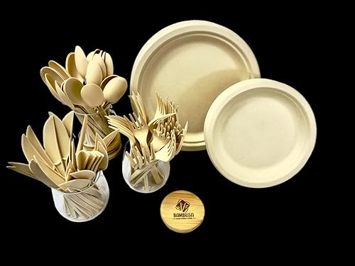 Miniatura 2 de Bambusa Juego de cajas de papel ecológicas resistentes, juego de platos de papel, juego de platos de cena, juego de platos de papel desechables de