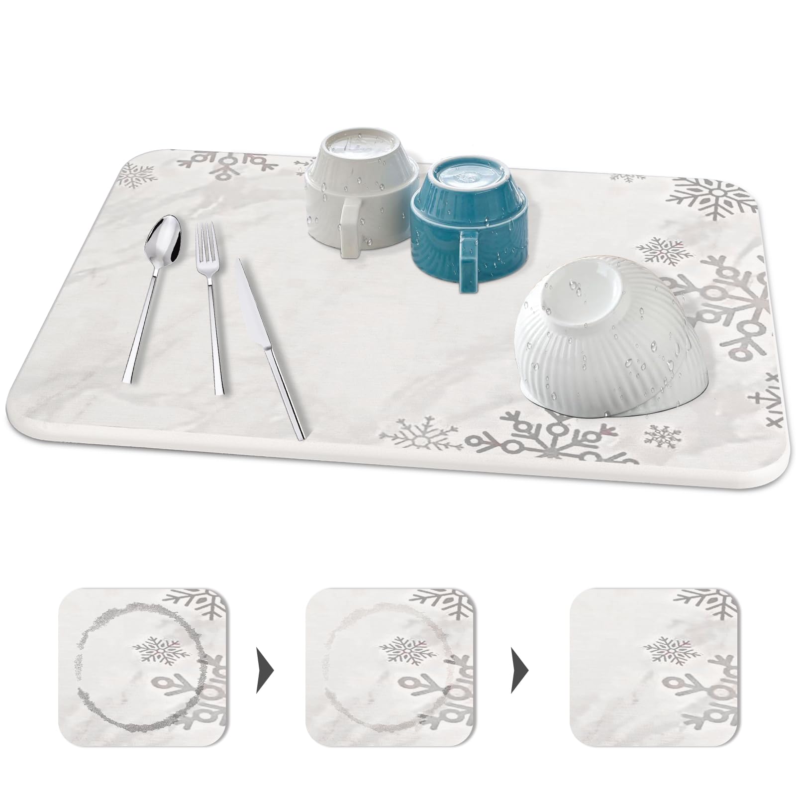 Nudwis Stone Drying Mat for Kitchen Counter, Dish Drying Mat Non-slip, Multi-use Fast Drying Mat for Bathroom, Eco-Friendly Diatomaceous Earth Mat for Baby Bottles, Dishes, and More