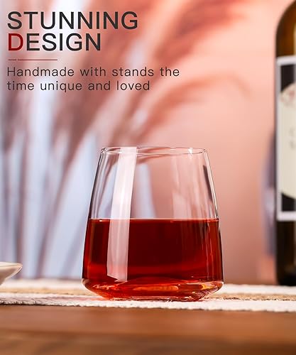 Miniatura 4 de Juego de copas de vino sin tallo, de 6 a 15 onzas, sopladas a mano copas de vino rojo y blanco duraderas, regalos de cristal únicos para élella para