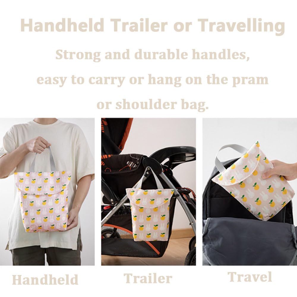 Oaygat 2Pcs Wet Dry Bags for Baby Cloth Diapers Waterproof Diapers Organiser Bags Nappy Bags for Cloth Reusable Washable Cloth Diaper Bags Wet Bags with Handle for Baby Items Portable Baby Diaper Bags - Image 3