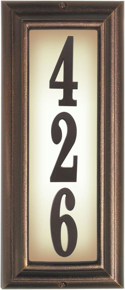 QualArc Edgewood Vertical Lighted Address Plaque In Antique Copper Frame Color