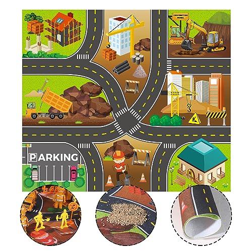 Jiakora Construction Vehicle Toy Truck w/Play Mat Road Signs, Dump Trucks, Excavator, Cement Mixer Trucks, Crane, Engineering Vehicles Toys Set for 3 4 5 6 Years Old Toddlers Kids Boys & Girls - Image 4