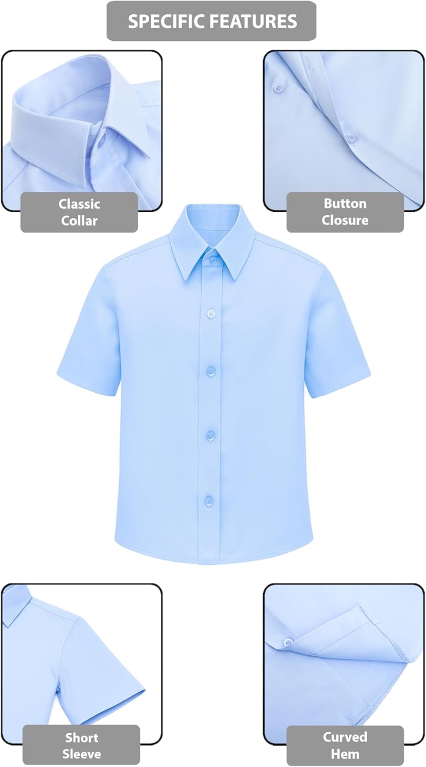 Lilax Boys Classic Short Sleeve Button Down Casual Solid Dress Shirt - Image 3