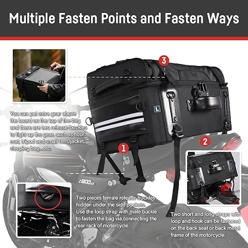 Miniatura 5 de Niche Cruiser - Bolsa trasera impermeable para motocicleta con bloqueo de número TSA, bolsa de equipaje de alta capacidad para viajes de otoño, con