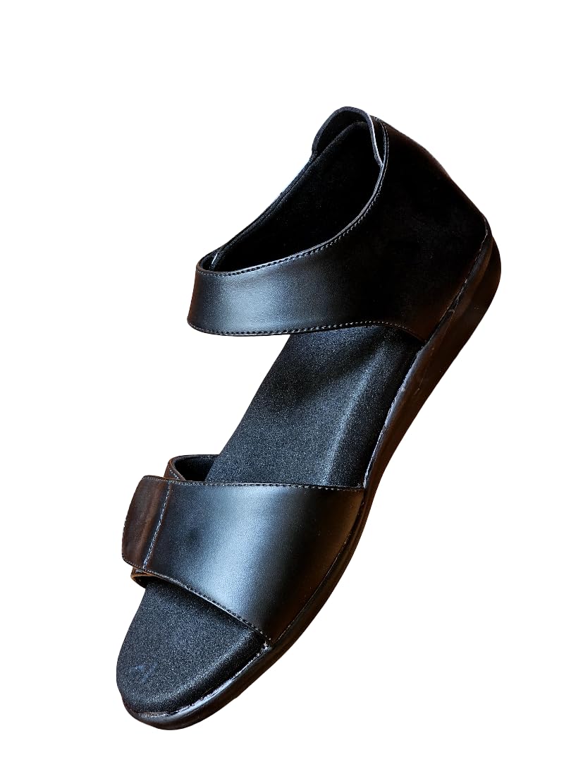 Diabetic and Orthopedic Footwear, Black, Women's Soft Sandal, Lightweight,Flatfoot,Anti-Skid Arch Support for Heel & Foot Pain Relief.-image-47