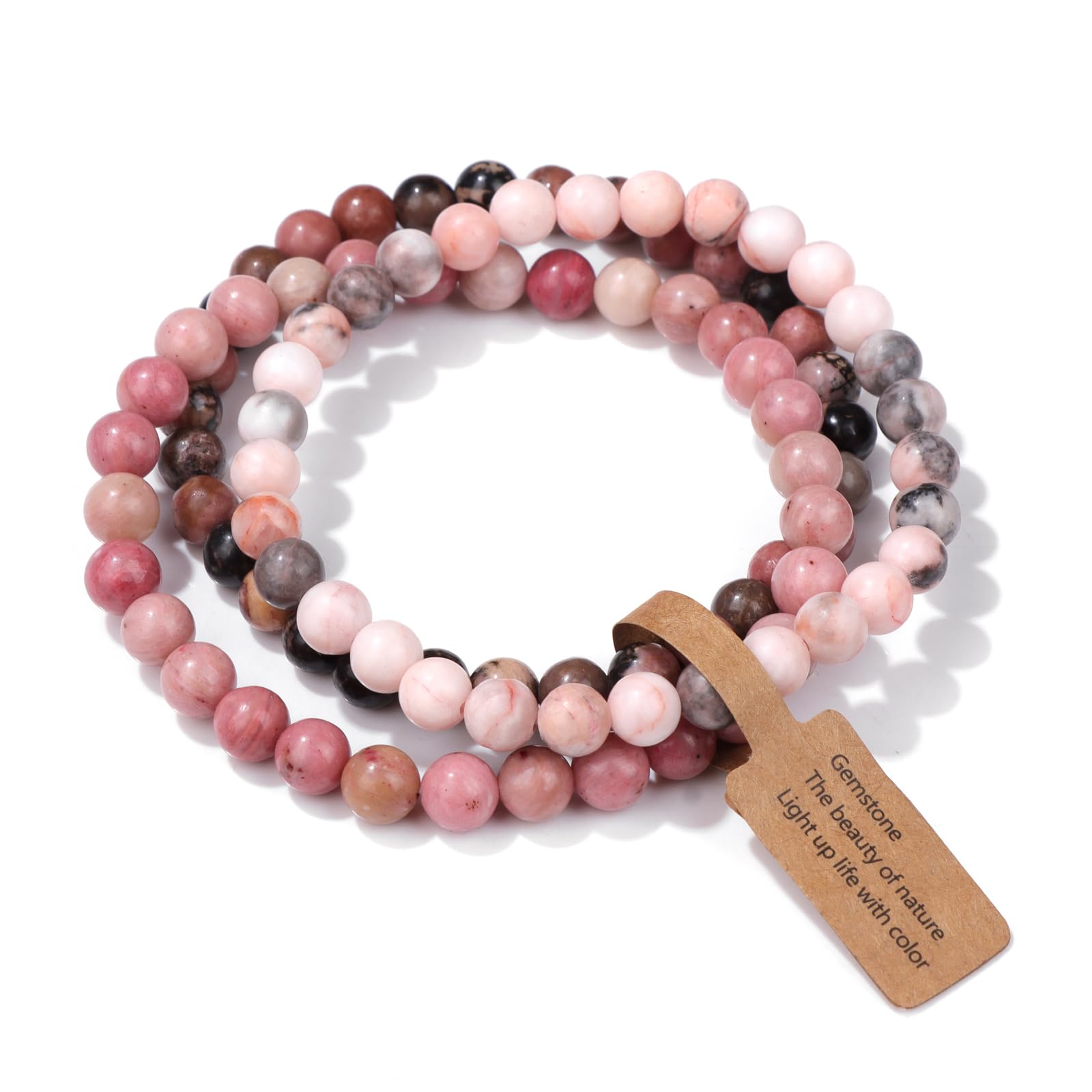 Risyfjew 3 PCS Healing Crystal Bracelets for Women 8mm Natural Stone Beaded Stretch Bracelet Amethyst Jewelry Gifts