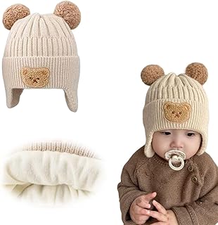 قبعة شتوية للاطفال، قبعة صغيرة محبوكة للاطفال الصغار مع اغطية اذن دافئة، قبعة شتوية لطيفة للاولاد والبنات من ازوني