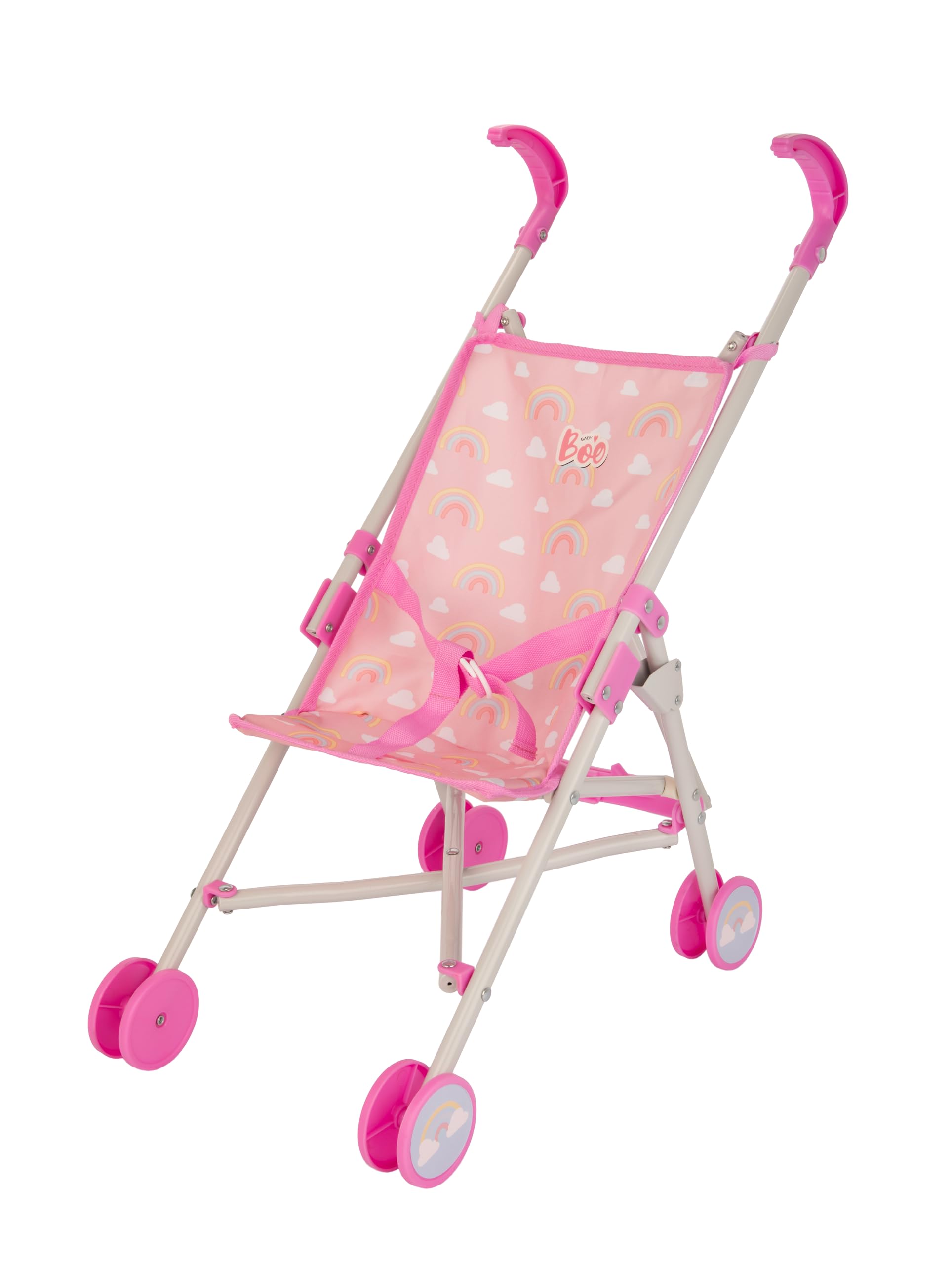 Baby Chic Baby Boo Doll Stroller – Lightweight Foldable Pushchair for Dolls, Rainbow Print, Pink Toy Buggy for Kids Pretend Play