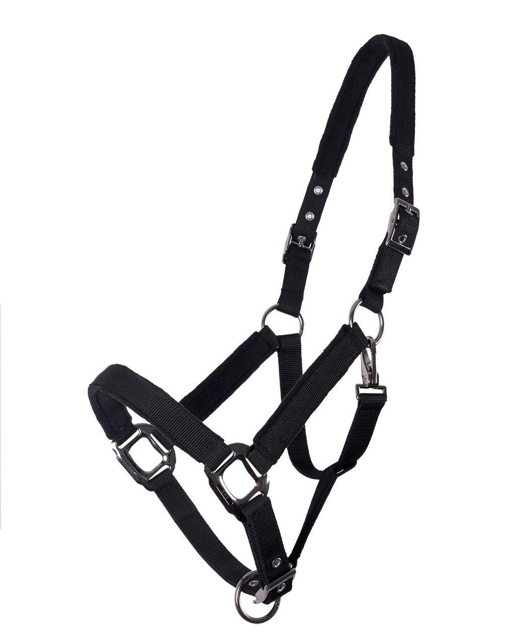 ARBO-INOX Fliegenmaske Pferd – mit Halfter und Ohren – Klettverschluss und Fleece-Polster, Schwarz