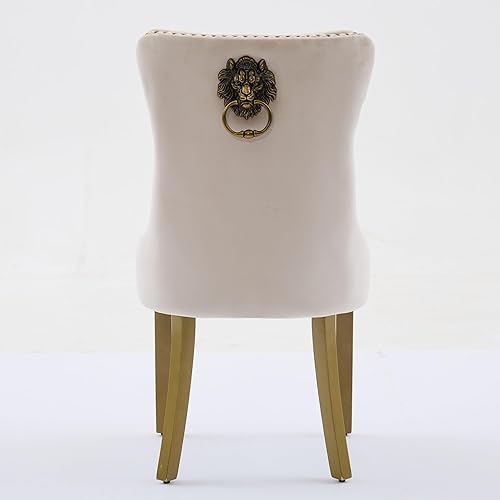 Miniatura 8 de Mid-Century Modern Dining Chairs Set with Lion Head Pull Ring, High-end Tufted Solid Wood Contemporary Velvet Upholstered with Golden Wooden Legs