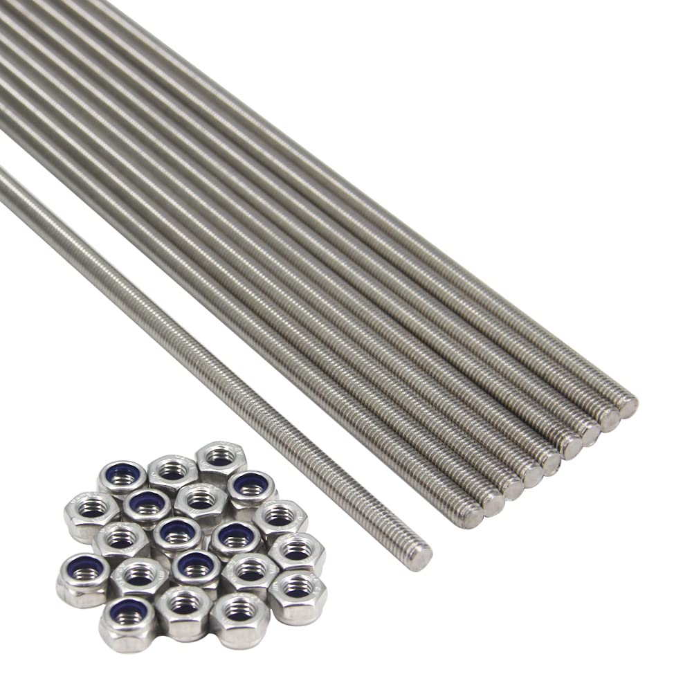Yeebyee M6 x 250mm 304 Stainless Steel Fully Threaded Rod, Right Hand Threads 1mm Pitch with 20pcs Lock Nuts, 10pcs/Pack - Image 2