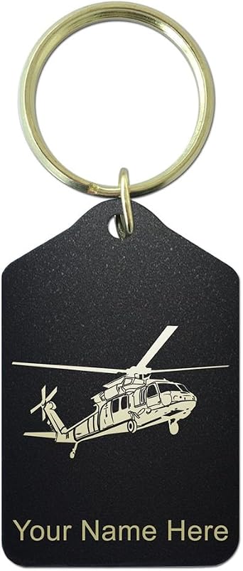 Keychain, Military Helicopter 1, Personalized Engraving Included Black Metal