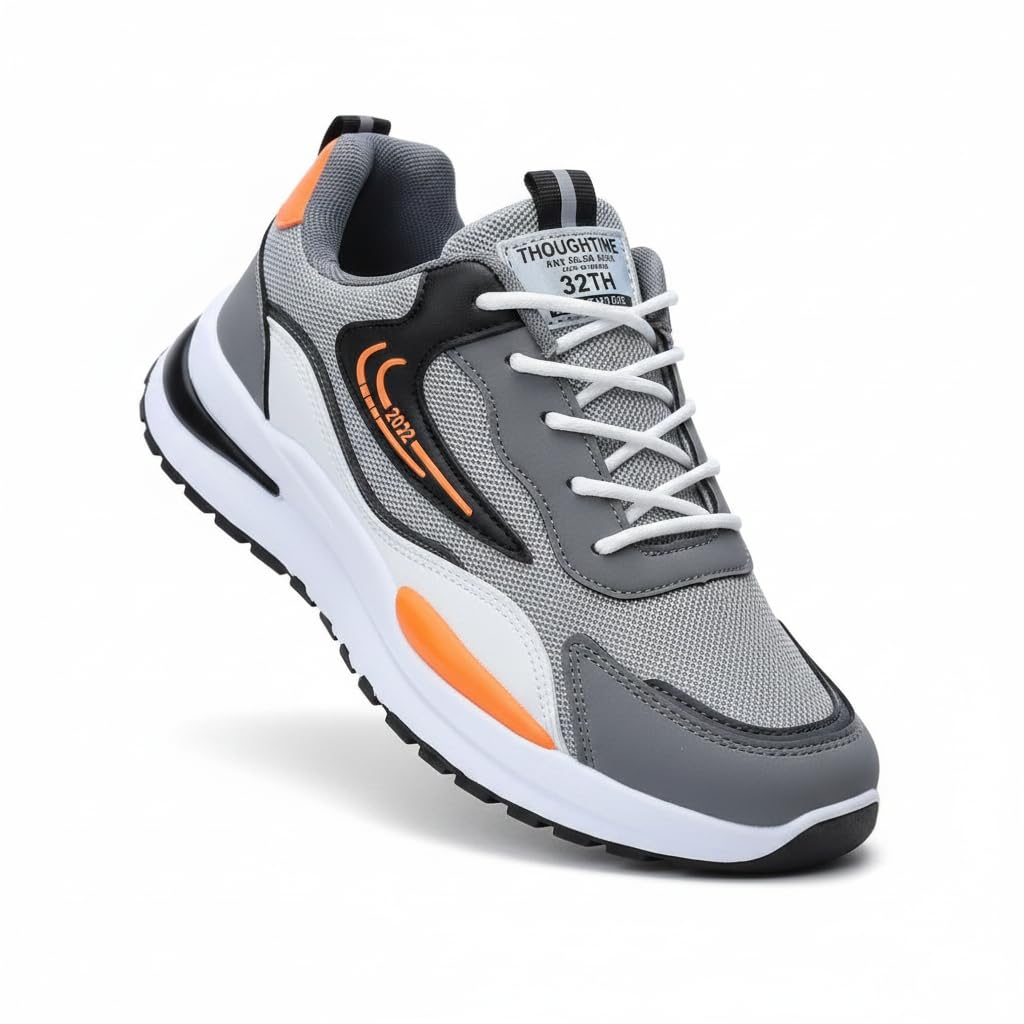 Men’s Running Sports Shoes Lightweight Breathable Sports Sneakers Casual Athletic Gym Training Comfortable Walking Shoes for Men, (Grey Orange)-image-35