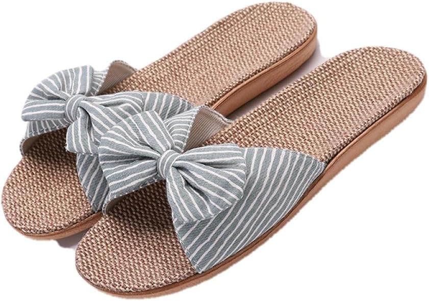 summer slippers outdoor sandals,Woven Linen Slipperssummer Women Home Slippers Spring Autumn Women Canvas Shoes Women Bowknot Slippers Breathable Floor Linen Lady Shoes -C_4_Us