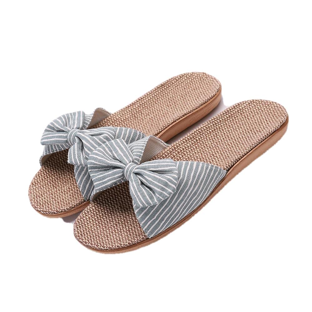 summer slippers outdoor sandals,Woven Linen Slipperssummer Women Home Slippers Spring Autumn Women Canvas Shoes Women Bowknot Slippers Breathable Floor Linen Lady Shoes -C_4_Us