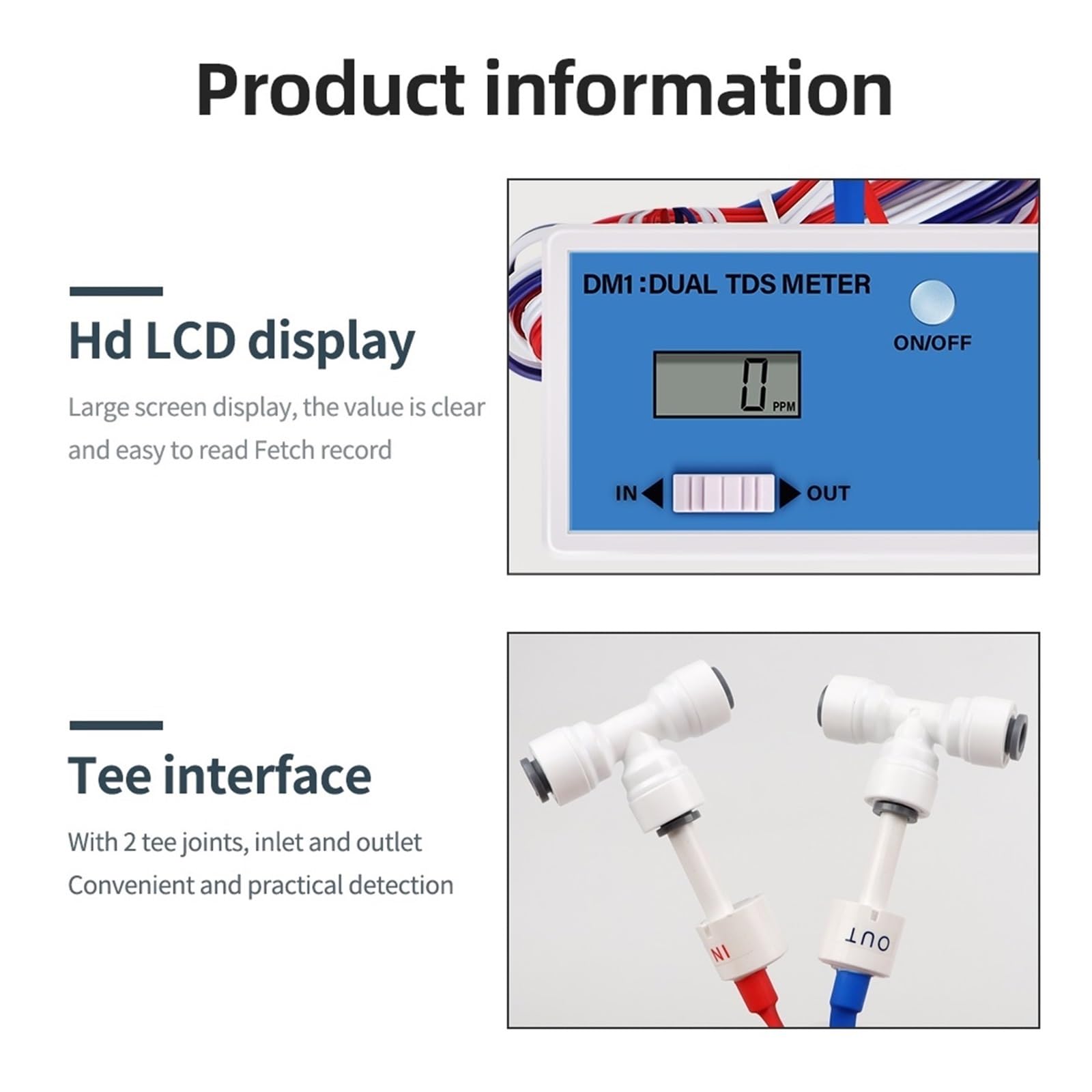 Bodenmessgerät, TDS-Wasserqualitätstester DM1/DM2 Dual-TDS-Messgerät HD-LCD- Dual-Sonde Trinkwasser Pool Aquarium PH-Messgerät für Gartenarbeit, Landwirtschaft(TDS Meter)