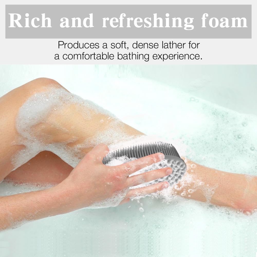 2 Pack Silicone Body Scrubber with Loofah Exfoliating Soft Body Shower Scrubber for Body, 2 in 1 Bath and Shampoo Wash Brush for Skin Exfoliation Men Women (Grey&Blue) - Image 5