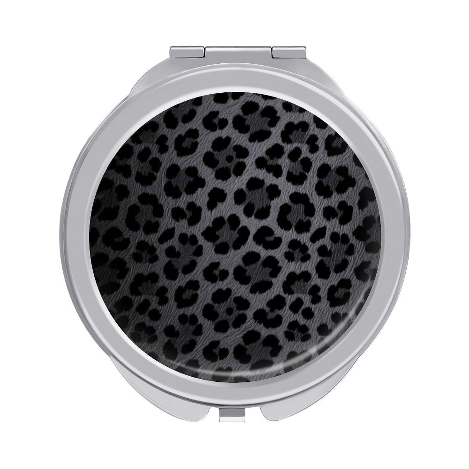 Fekiloot Style Night Black Leopard Print Travel Makeup Mirror Handheld Compact Mirror Portable Pocket Mirror Double-Sided 1X/2X Magnifying For Handbag And Purses