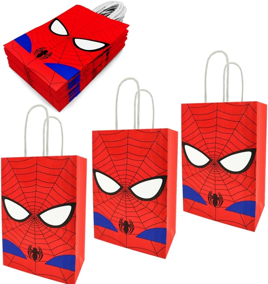 Joyday 24PCS Party Favor Bags, Gift Bags with Handles, White Card Paper Comic Paper Bags for Kids Birthday Party Supplies Decorations Storage (Red)