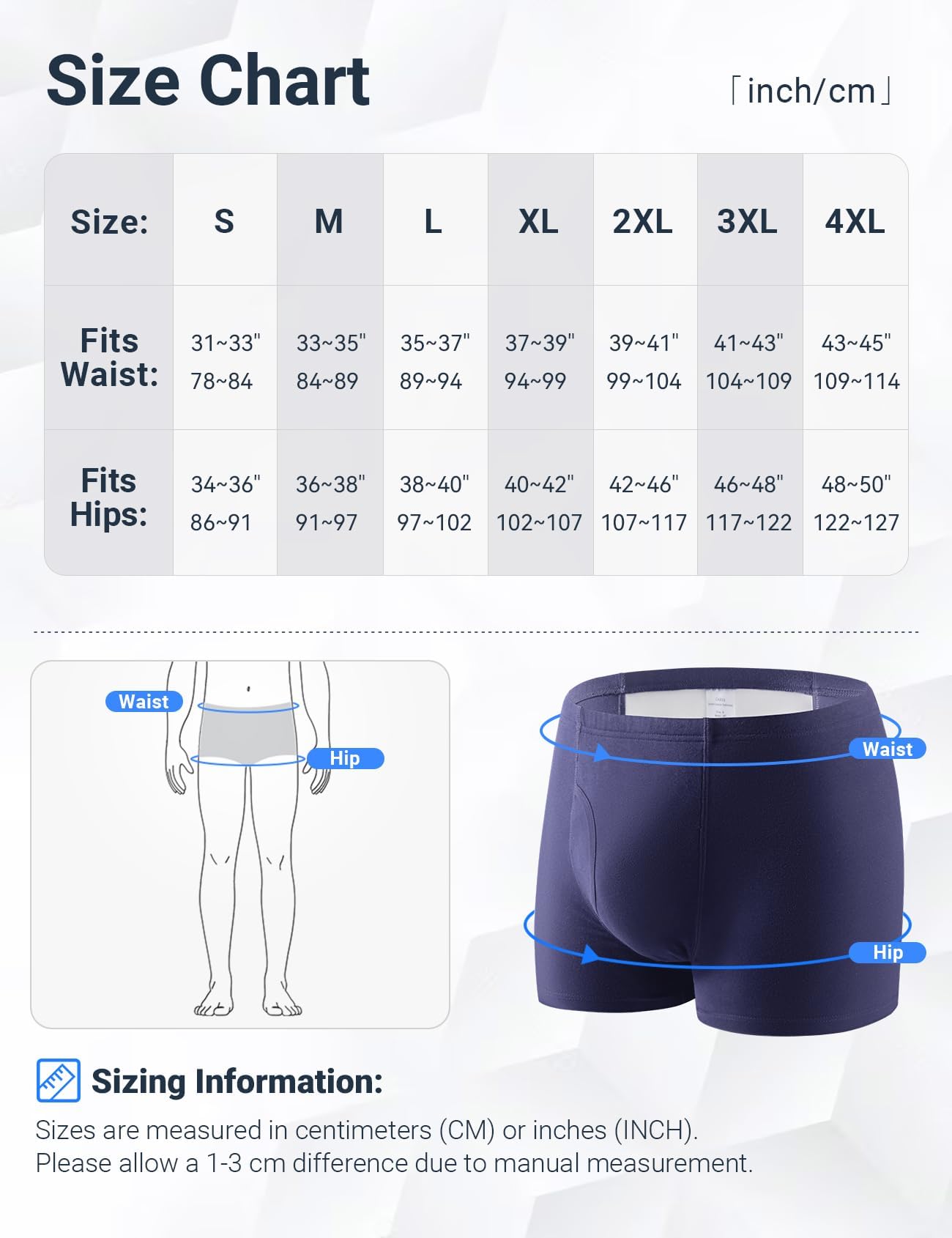 6 Pares de Calzoncillos para Incontinencia Hombre Boxer de Algodón Lavable y Reutilizable con Almohadilla Absorbente de 300 ml Ropa Interior Absorbente Negro y Azul Talla M