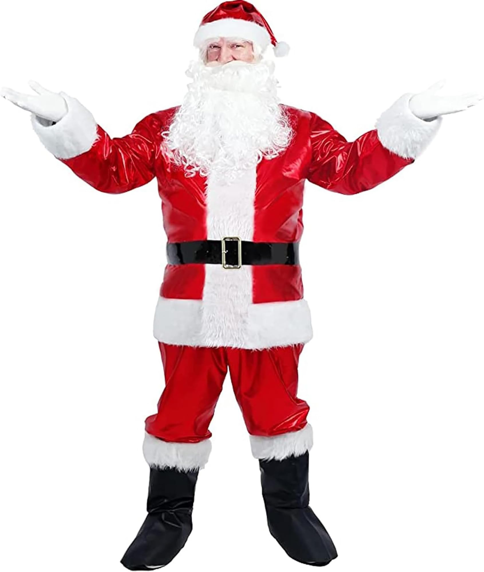Svuitmsl Christmas Santa Claus Costume Outfits Luxury Deluxe Velvet Cosplay Fancy Dress Xmas Party Novelty Tops Pants Cosplay (C-Red, XXL)