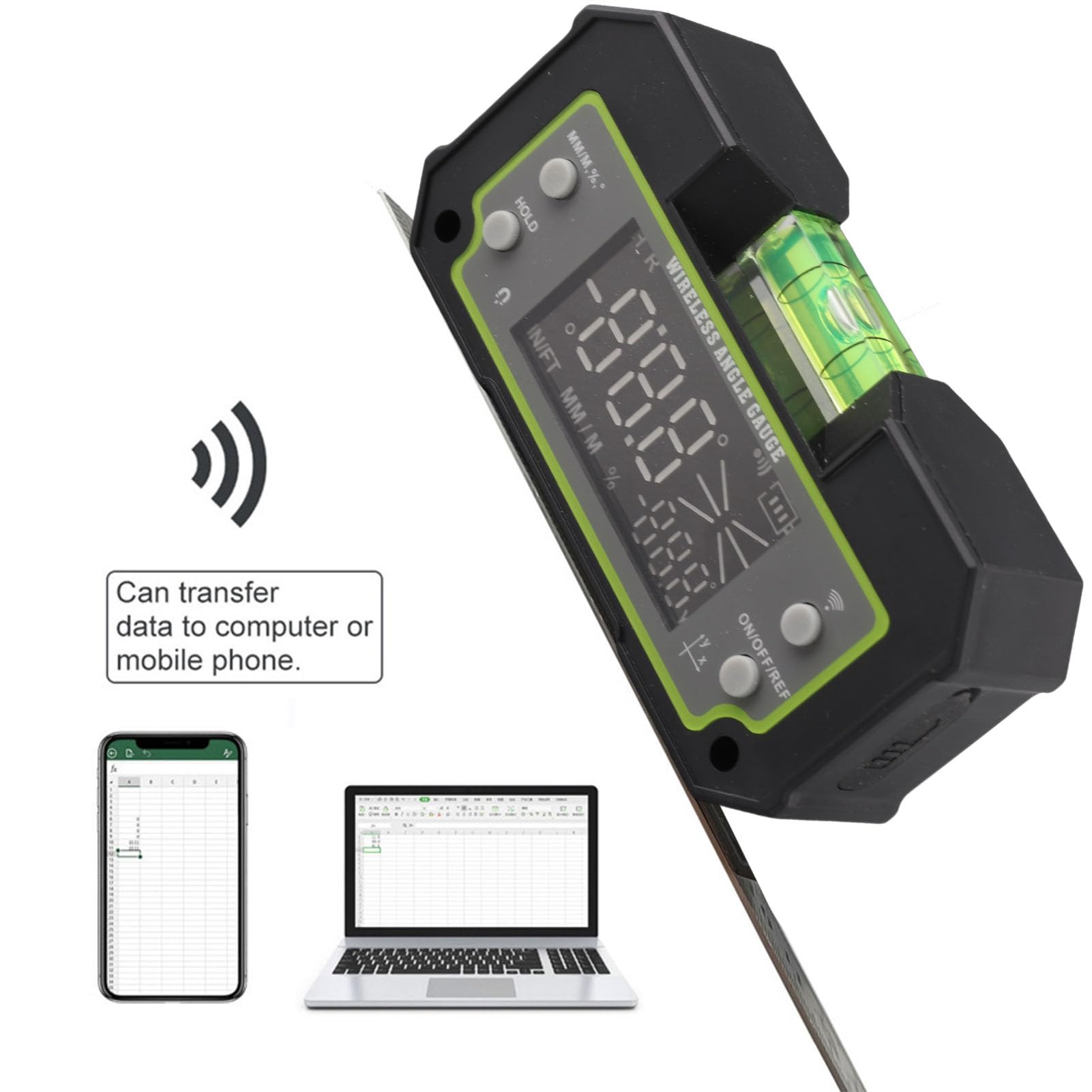 Medidor de ángulo Digital con Bluetooth, Inclinómetro de Dos Ejes Pantalla LCD de Adsorción Magnética Buscador de ángulo Electrónico con Manual de Usuario