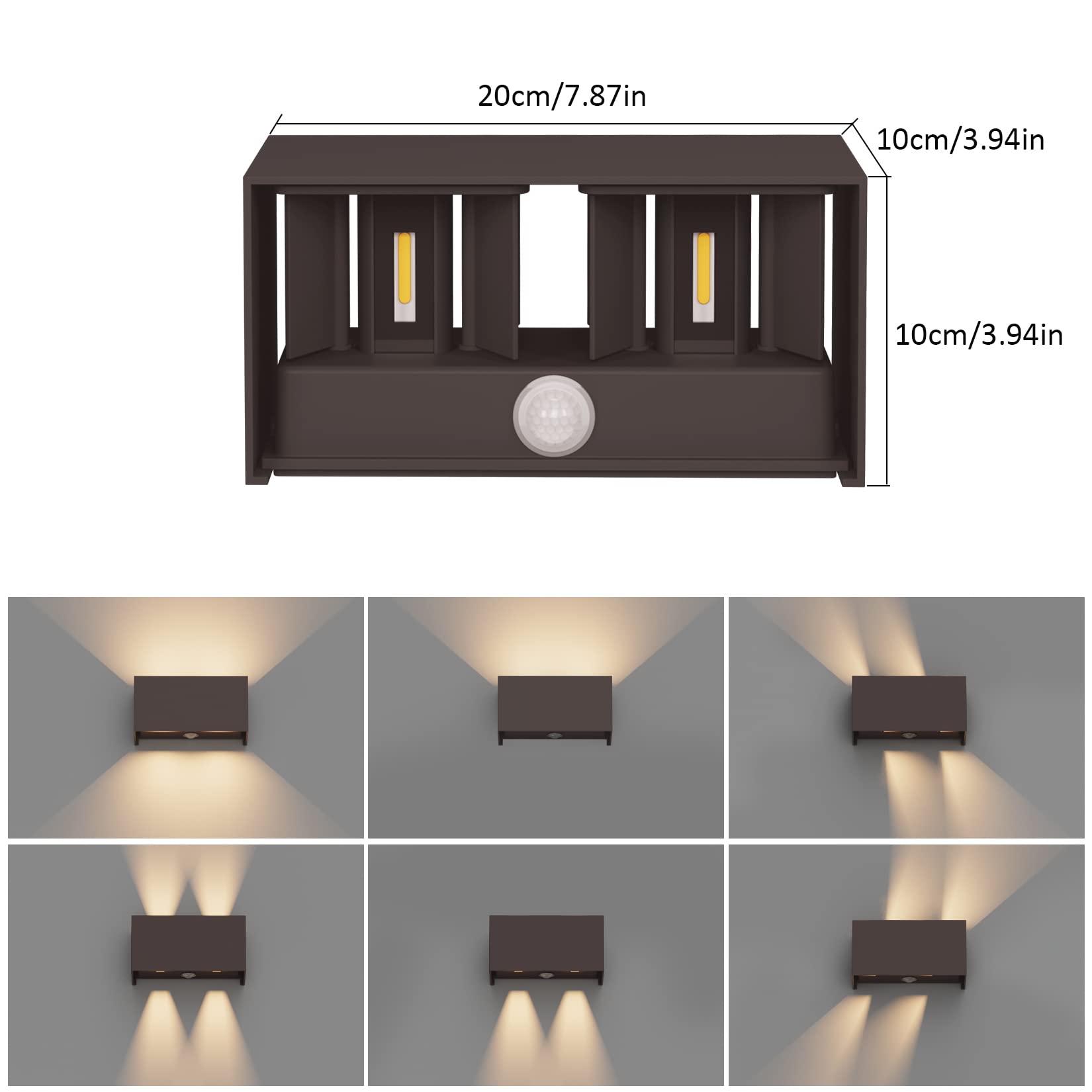 Klighten Lampada da esterno,24W Applique da Parete con sensore di movimento per luci esterni/interni Lampada da parete con fascio regolabile IP65 Impermeabile 3000K,Rosso Ruggine