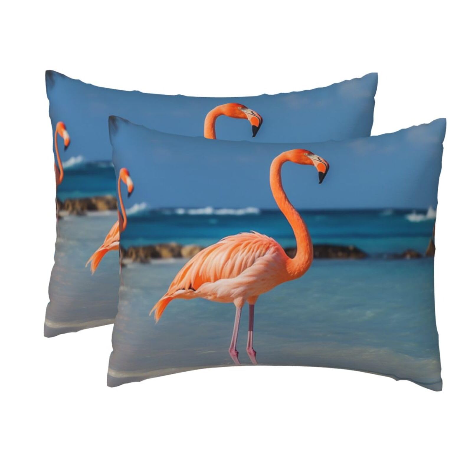 2 Pack Standard Pillow Cases with Hidden Zipper, Soft Breathable Pillow Covers for Hair and Skin, Beach Flamingo Pillowcases 20"x26" Bed Pillow Protectors Cover for Sleeping Gifts