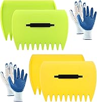 Houseen 2 Pairs Large Leaf Scoops Hand Rakes & Gloves Set - Ergonomic Yard Cleanup Tool for Leaves, Grass Clippings & Debris