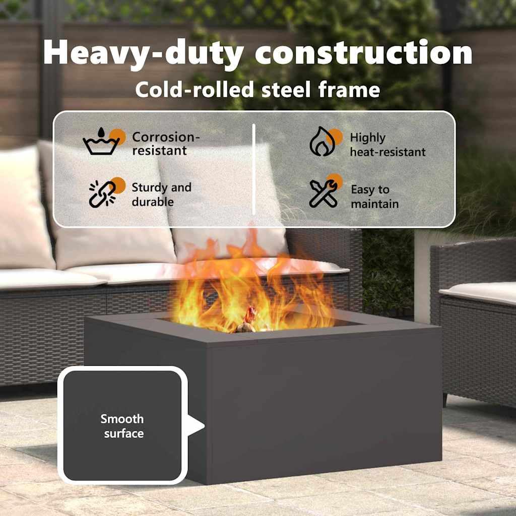 vidaXL Feuerstelle Schwarz 80x80x40 cm Stahl rechteckig tragbar