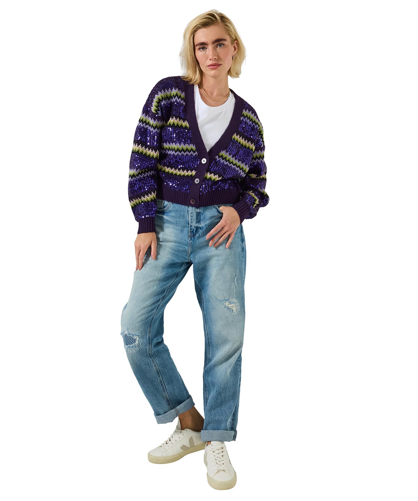 Joe Browns Women's Sequin Oversized Cardigan, Regular, Purple, UK 14