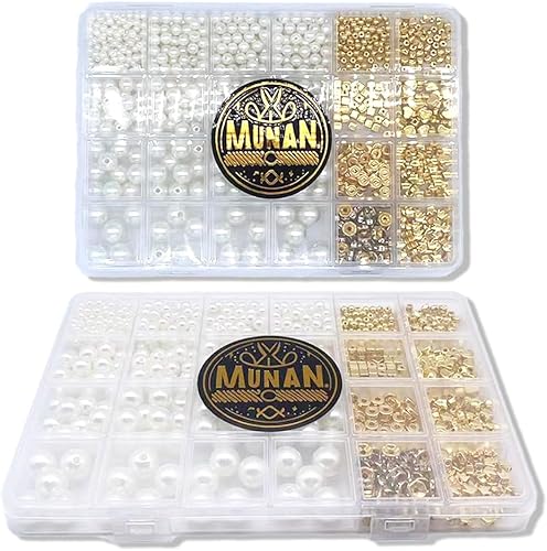 Miniatura 2 de MUNAN Cuentas de perlas para hacer pulseras  Kit de 970 piezas de cuerda de joyería DIY  Incluye cuentas espaciadoras doradas y 2 piezas de línea de