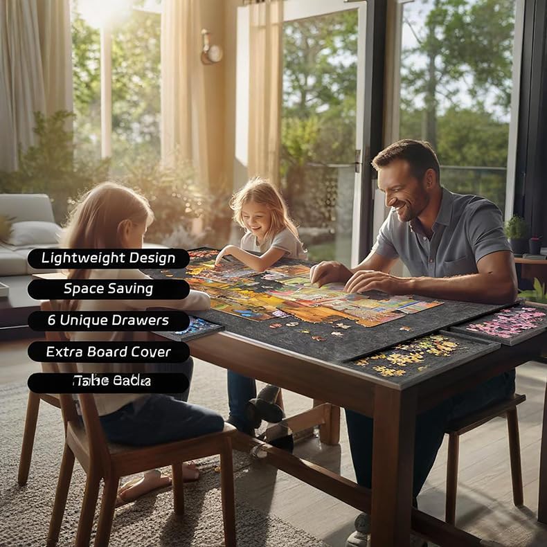Planche De Puzzle Inclinable Réglable – Table Portable En Feutre Avec Couvercle Et Tiroirs De Tri – Jusqu’à 2000 Pièces – Gris