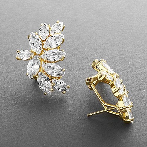 Mariell 14K Gold Plated Cubic Zirconia Crystal Bridal Earrings, Marquis Shape CZ Curved Clusters, Earrings for Wedding, Bridesmaids, Homecoming, Mother of the Bride3