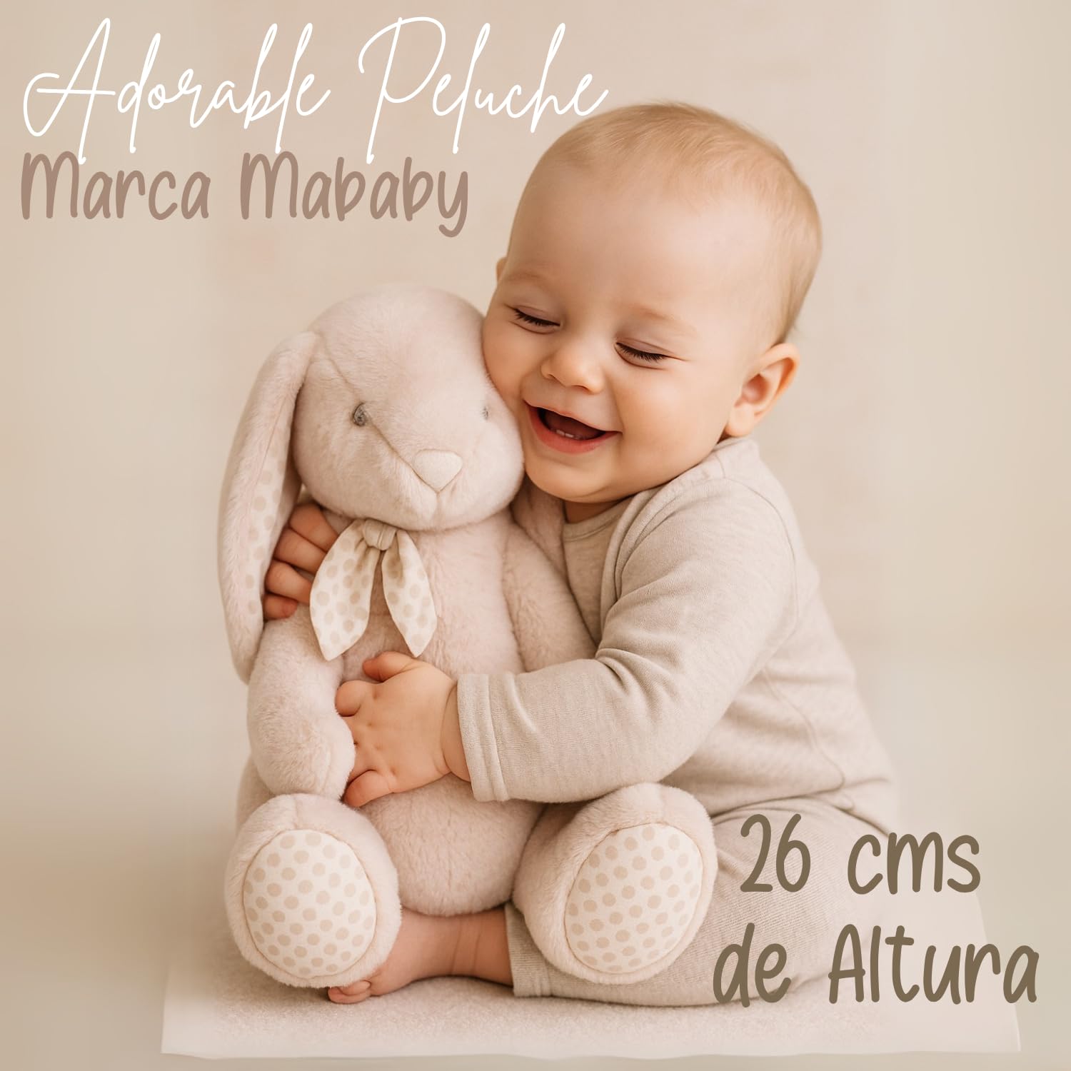 Canastilla Bebé Recién Nacido Mi Peluche Deluxe (Beige) | Canastilla personalizada con manta bordada, peluche conejo, chupete y pinza con nombre, tarta de pañales y cuidados