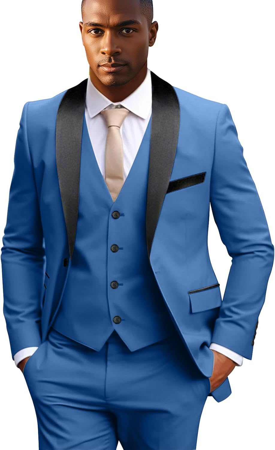 3 Piece Men's Slim Fit Suit Shawl Lapel One Button Suits for Men Jacket Vest Tuxedo Pants Set Wedding Prom Dinner