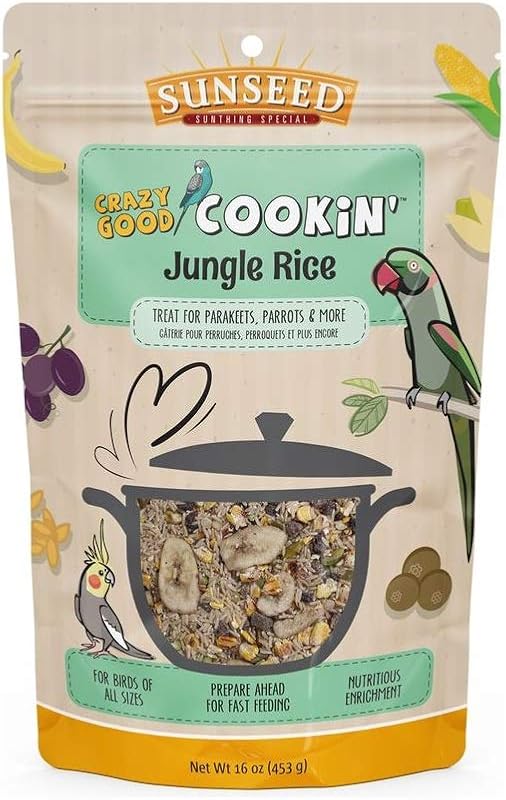 Petisco Cozinhável para Aves Sunseed Crazy Good Cookin Jungle Rice com Banana, Tâmaras e Pistache 454 g