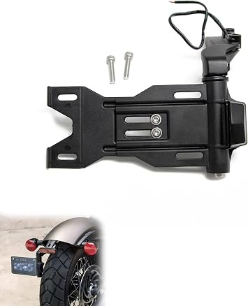 Motorcycle License Plate Bracket LED Light Side Mount License Plate for Indian Scout Bobber Twenty Scout Rogue 2018-2024 Foldable License Plate Holder Accessories