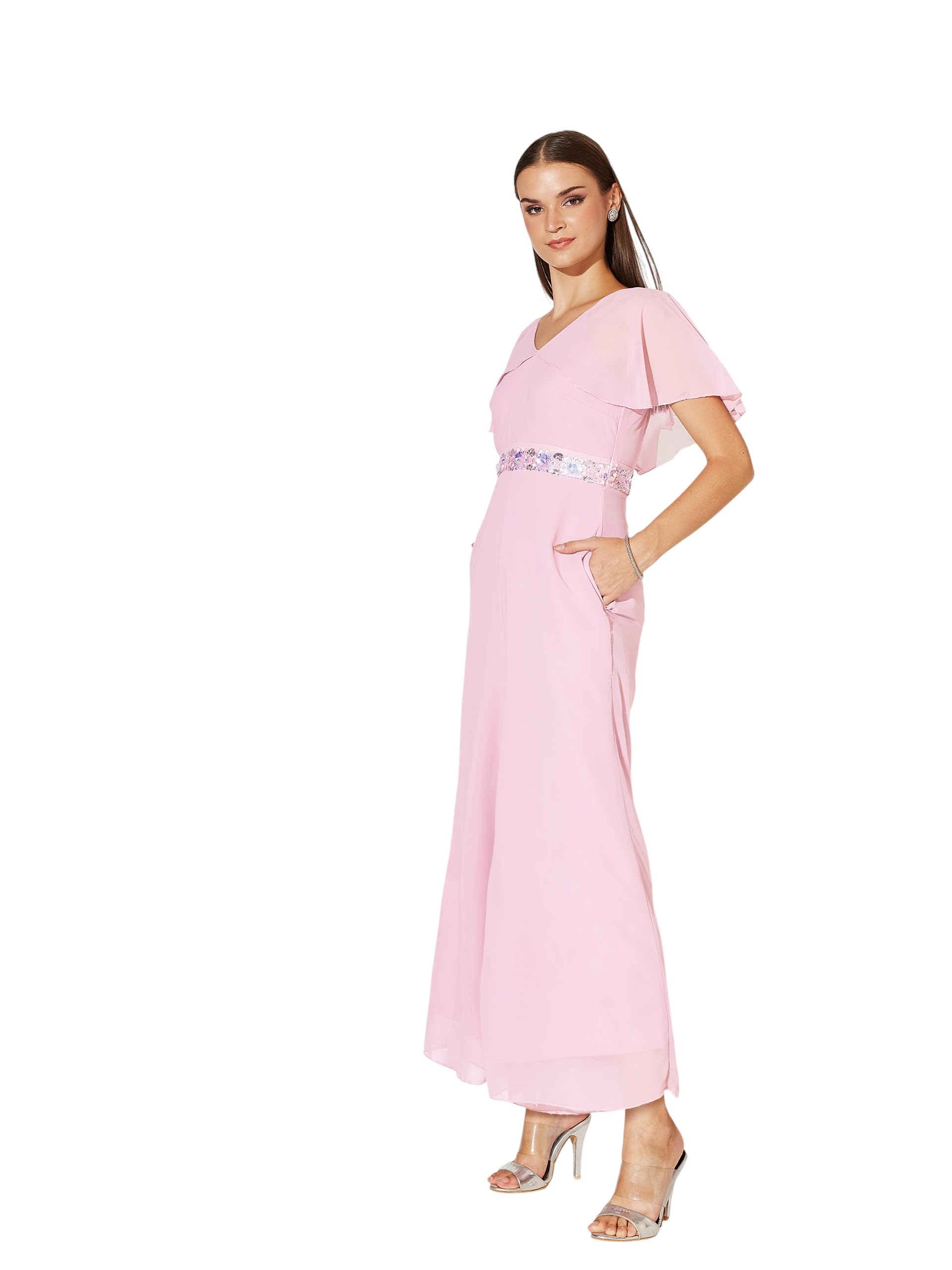 miss chase Women's Georgette V-Neck Cape Layered Regular Jumpsuit-picture-34