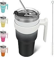 Vista 35 de BJPKPK - Vaso de 10 onzas con asa, vaso aislado con tapa y pajilla de acero inoxidable, taza de viaje para café, color lavanda