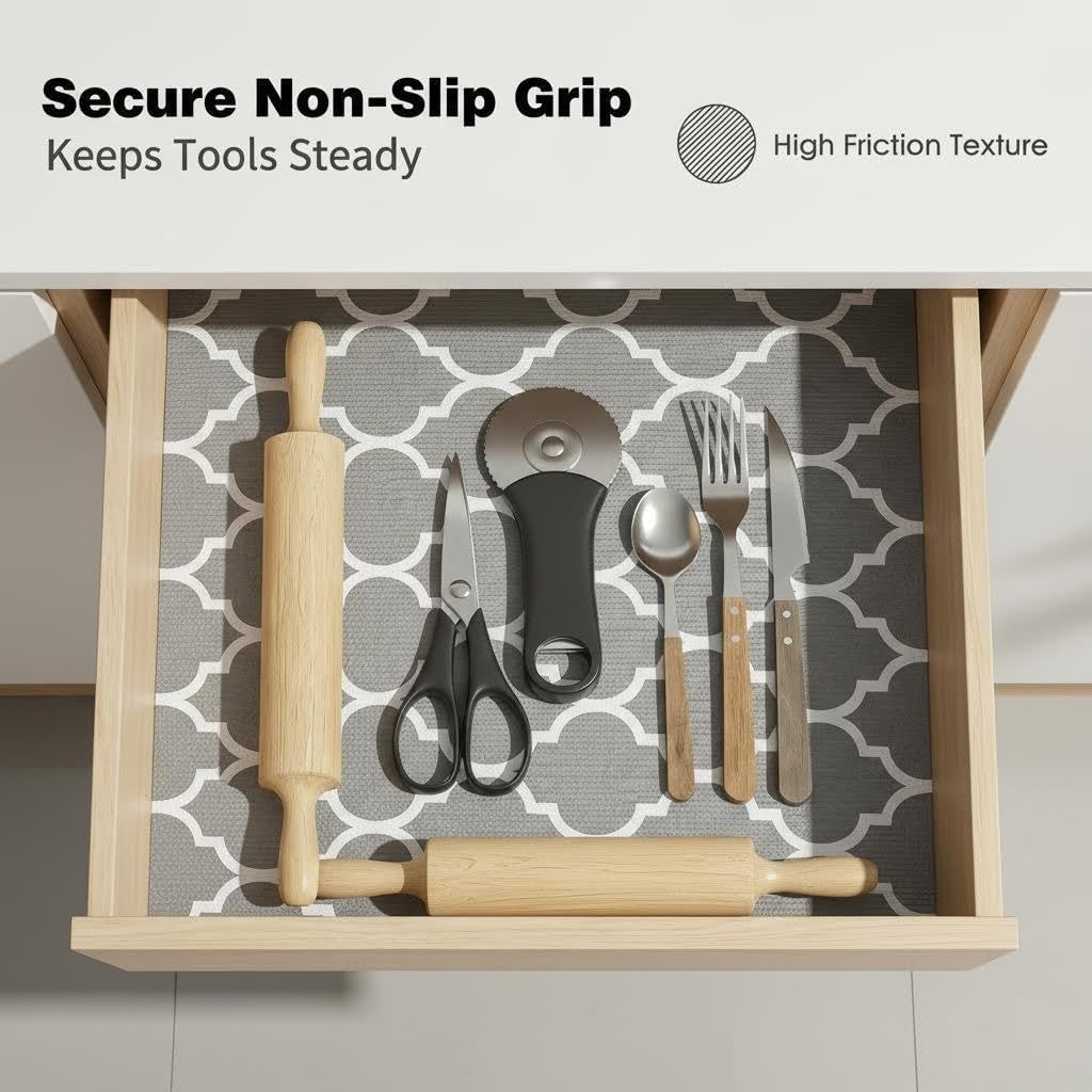 Coavas Extra Grip Thickened Shelf and Drawer Liner - Non-Adhesive Non-Slip Waterproof Mats for Kitchen Cabinets, Drawers, Shelves, Dresser & Cupboard, Easy Cut DIY (Gray, 24IN x 20FT)