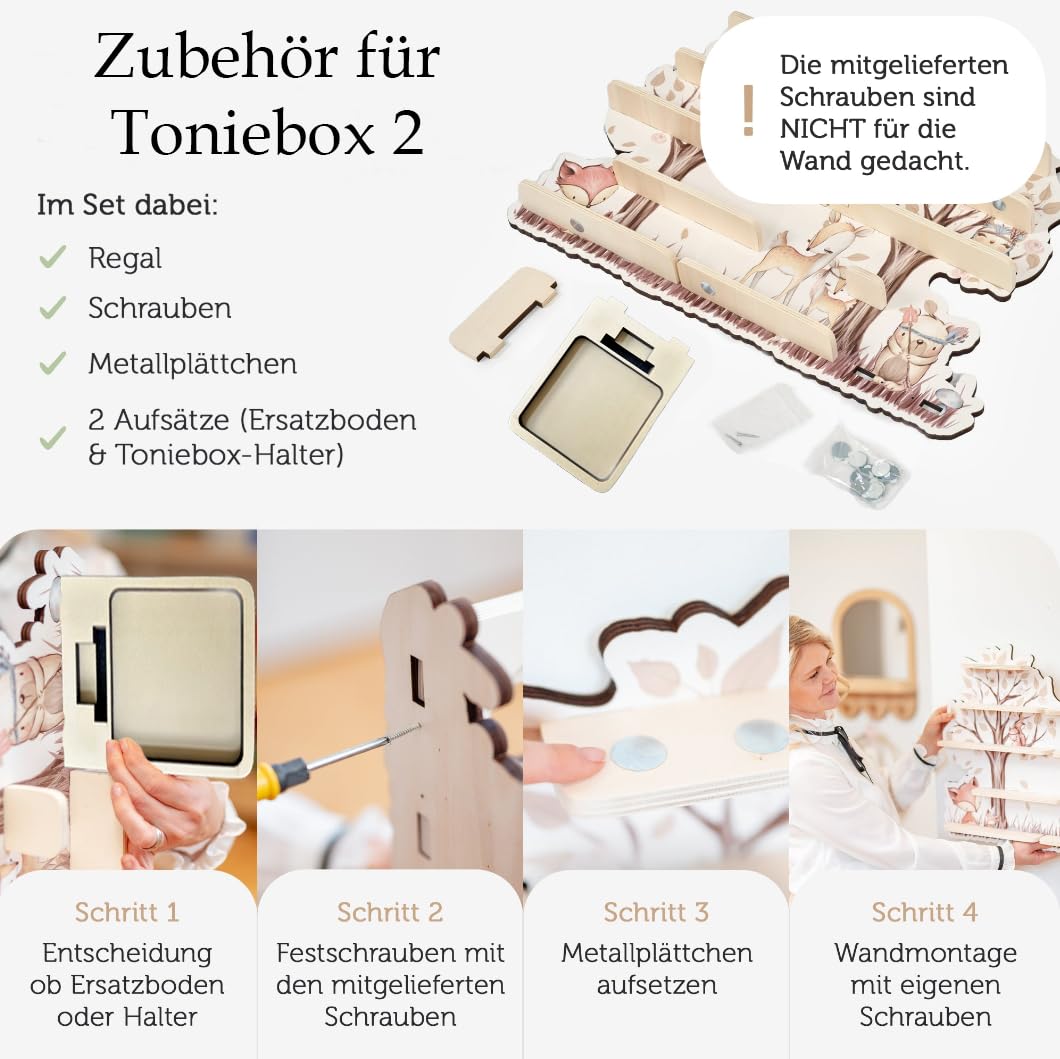 Farbklecks-Collection Tonie Regal Träumer, Wandregal für bis zu 55 Hörfiguren, mit speziellem Ablagefach kompatibel mit Toniebox 2, handgefertigt in Deutschland, Standard Set